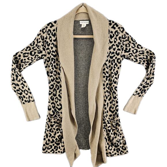 Leopard Print Waterfall Front Cardigan Long Sleeve Sweater Womens Small Yet... - Picture 1 of 14
